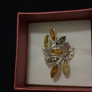 Beautiful Sterling + Genuine Amber Ring *SIZE 7*